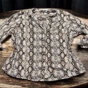 2X The Limited Snake print Button up flowy top tab sleeves collared V neck